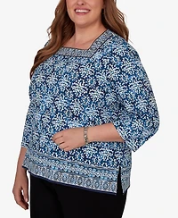 Alfred Dunner Plus Batik Tile Square Neck Top