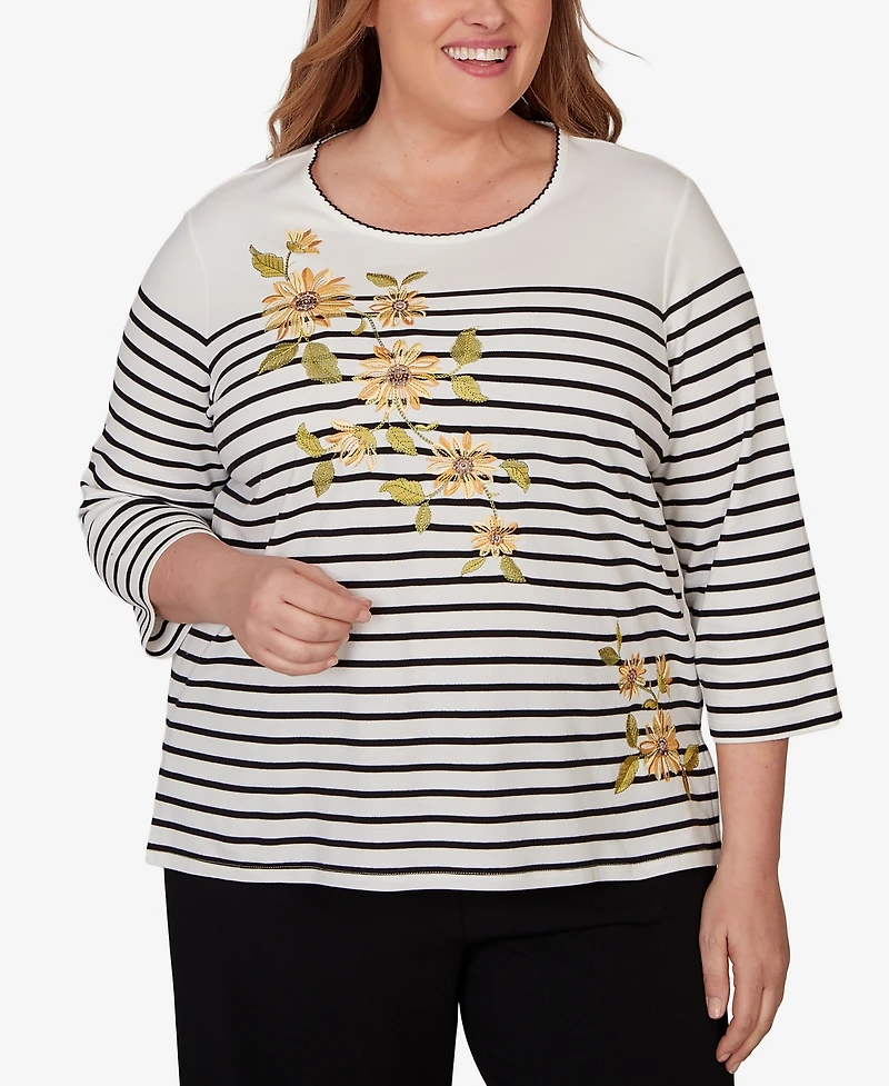 Alfred Dunner Plus Sunflower Stripe Knit Top