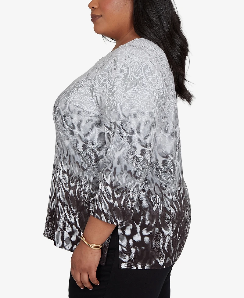 Alfred Dunner Plus Mono Ombre Animal Print Top