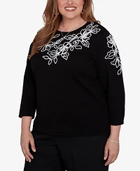 Alfred Dunner Plus Floral Scroll Soutache Sweater