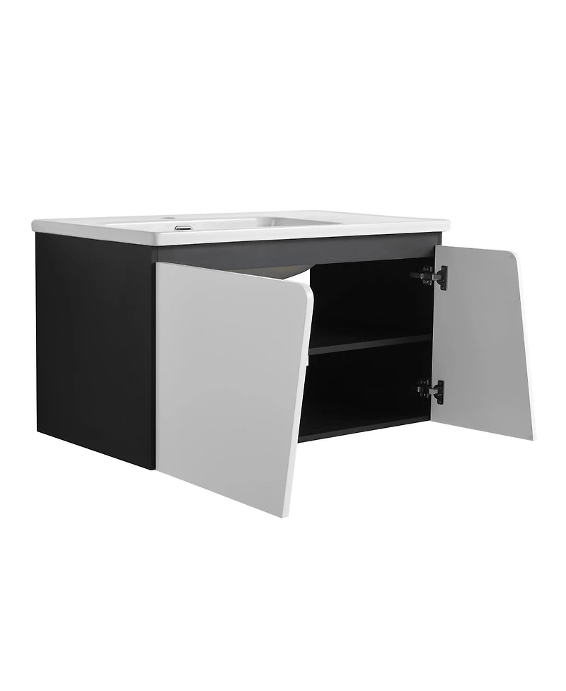 Sillysis Wall Mounted Bathroom Vanity with Ceramic Sink, Soft Close Doors, Plywood Cabinet, Ample Storage for Modern Bathrooms