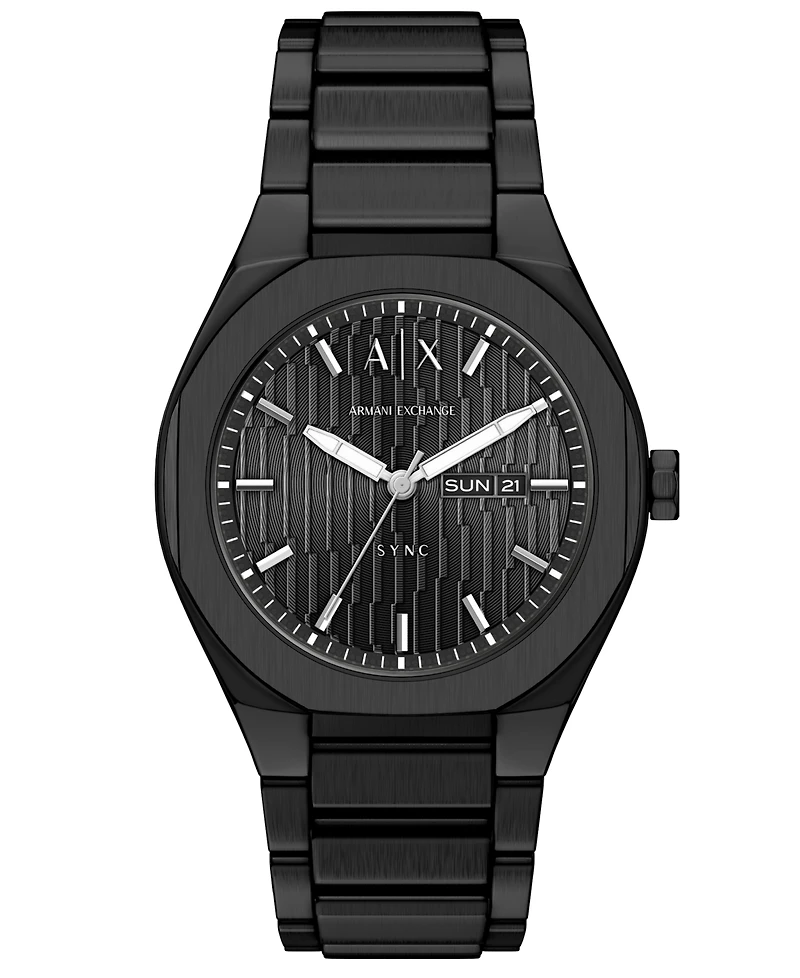 Armani Exchange Men's Sync Quartz Day-Date Black Stainless Steel Watch 42mm
