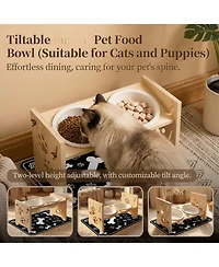 Aronkl Elevated Pet Feeding Stand Adjustable Height Angle Ceramic Bowls with Anti Splash Mat