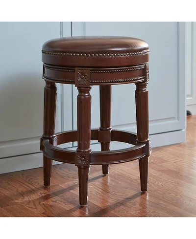 Clihome 1 Piece 26 Inch Swivel Counter Stool Backless Wooden Bar with Pu Leather Seat