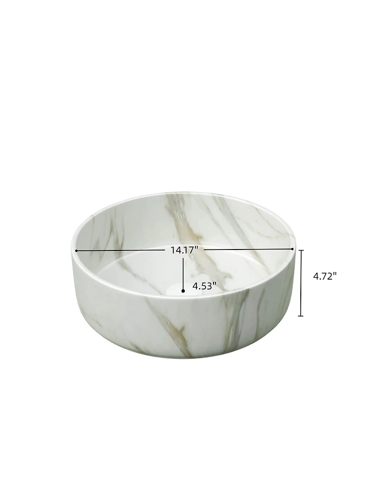 Busdays 14 Inch Round Ceramic Vessel Bathroom Sink with Stone Pattern No Faucet No Cabinet