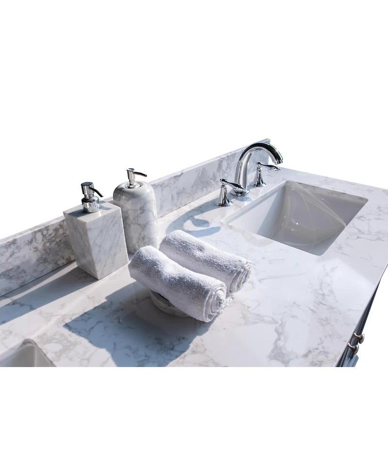 Sillysis 31/37/43 Inch Carrara Marble Stone Vanity Top with Ceramic Undermount Sink and Backsplash, Polished Surface for Vanity Cabinet
