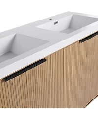 Sillysis 59 Inch Double Sink Bathroom Vanity with Resin Top, Soft Close Doors, Adjustable Shelf, Plywood Cabinet for Modern Bathrooms