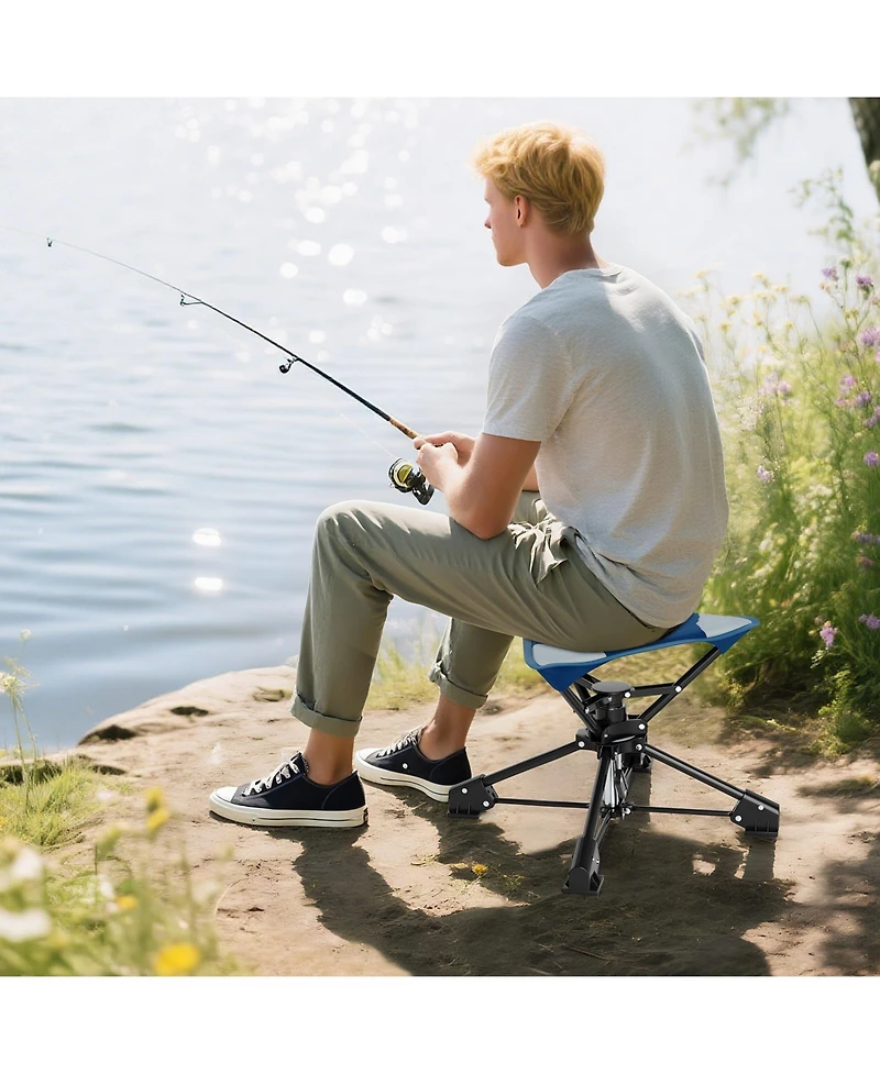 Gymax 360 degree Swivel Camping Stool Foldable Outdoor Chair with Oxford Seat and Metal Frame
