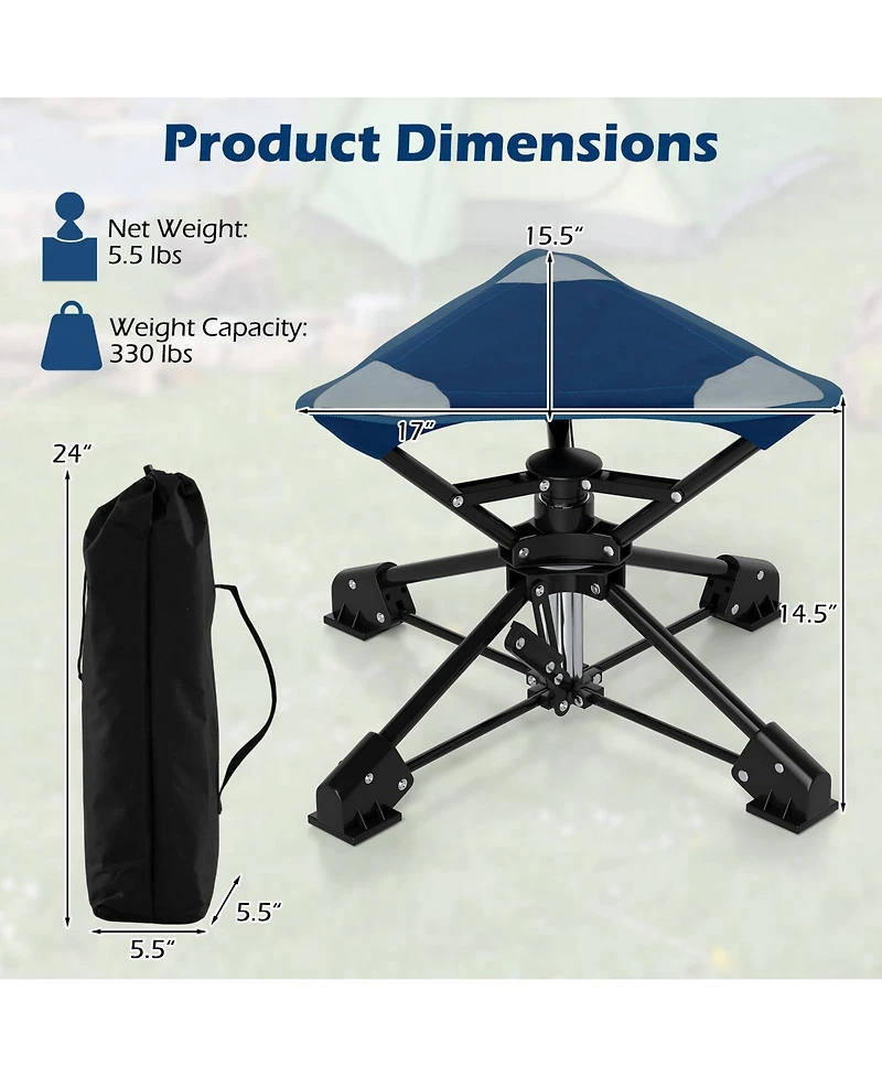 Gymax 360 degree Swivel Camping Stool Foldable Outdoor Chair with Oxford Seat and Metal Frame