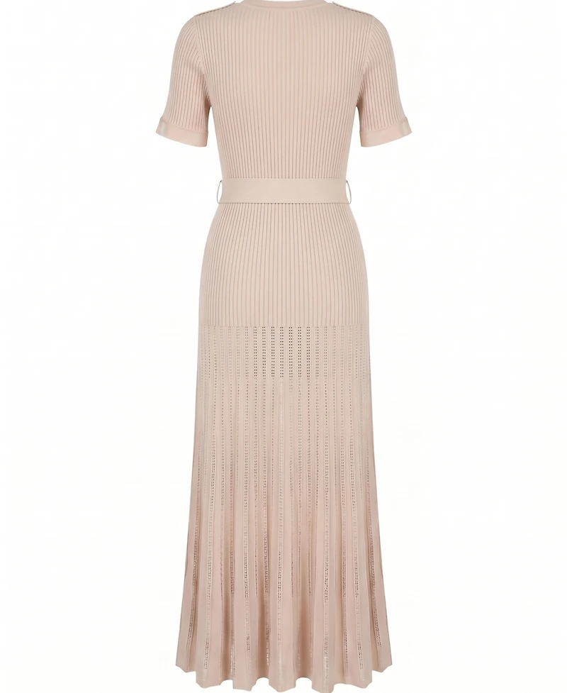 Modenaire Women's Ribbed Knit Belted Pleated Midi Dress