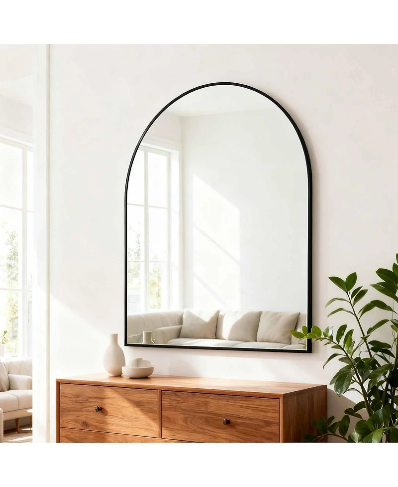 Laoties 30" x 36" Arched Metal Framed Wall Mounted Vanity Mirror for Bathroom, Bedroom and Entryway