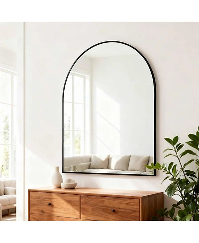 Laoties 30" x 36" Arched Metal Framed Wall Mounted Vanity Mirror for Bathroom, Bedroom and Entryway