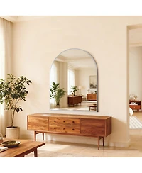 Laoties 30" x 36" Arched Metal Framed Wall Mounted Vanity Mirror for Bathroom, Bedroom and Entryway