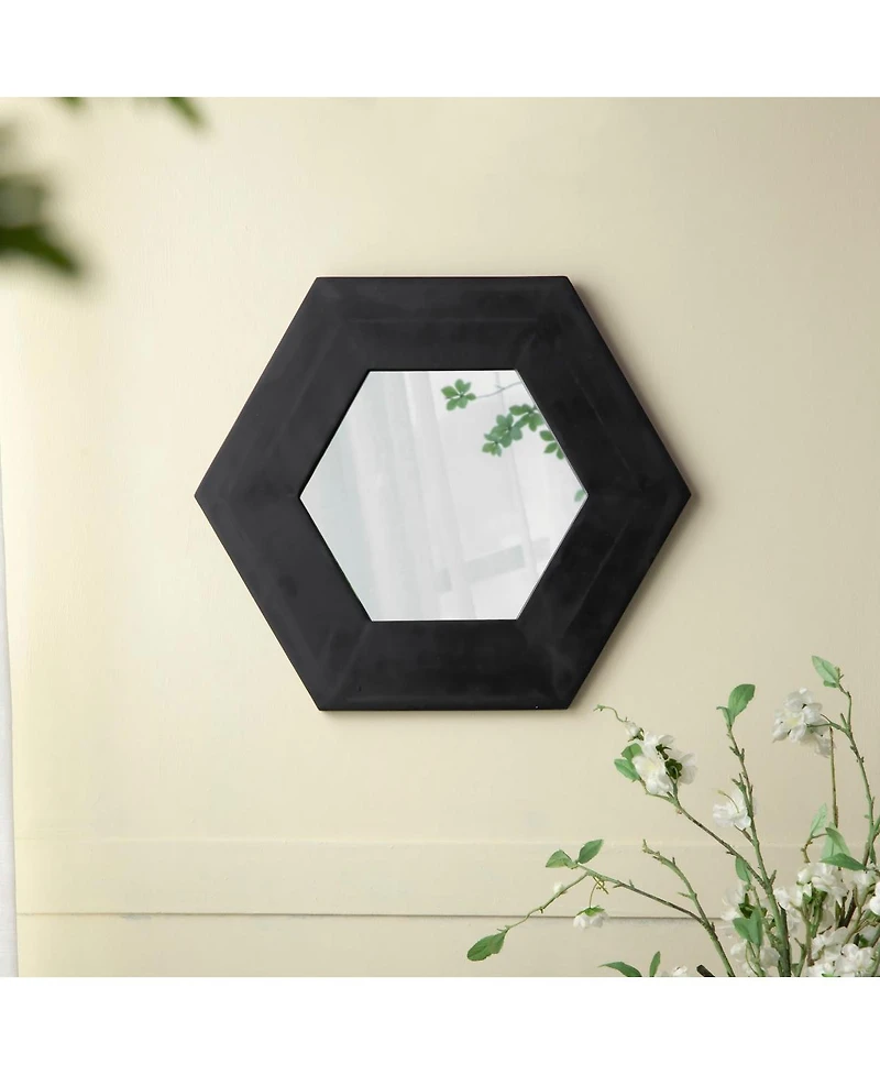 Laoties 18.5" Hexagon Wall Mirror, Geometric Teak Wood Accent Mirror for Entryway, Bedroom and Gallery