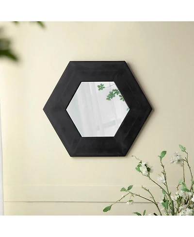 Laoties 18.5" Hexagon Wall Mirror, Geometric Teak Wood Accent Mirror for Entryway, Bedroom and Gallery