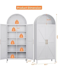 Boyel Living Metal Arched Kitchen Pantry Cabinet, Storage Bookcase with 6 Adjustable Shelves and Gold Handles