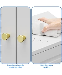 Boyel Living Metal Bathroom Floor Cabinet w/ Doors, Freestanding Organizer with 2 Adjustable Shelves and Legs