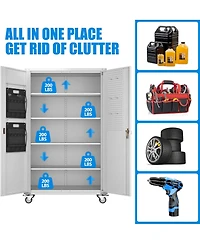 Boyel Living 72" Metal Garage Storage Cabinet with Wheels and Pegboard, Wide Rolling Tool Organizer with Doors
