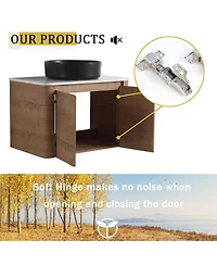Sillysis 71 Inch Wall Mounted Double Bathroom Vanity with Stone Countertop, Ceramic Vessel Sinks