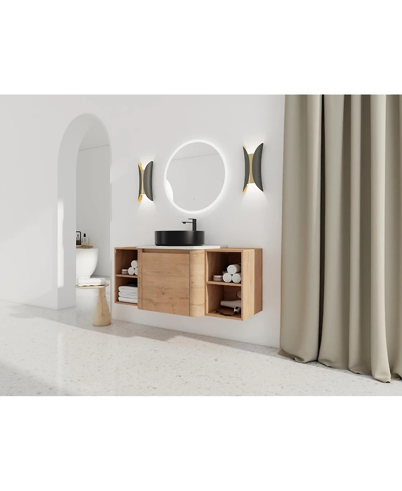 Sillysis Inch Wall Mounted Bathroom Vanity with Ceramic Vessel Sink