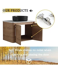 Sillysis 53 Inch Wall Mounted Bathroom Vanity with Ceramic Vessel Sink, Stone Top and Storage Shelves for Modern Bathrooms