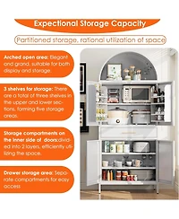 Boyel Living 72.8" Metal Arched Pantry Cabinet, Farmhouse Kitchen Organizer with Drawer and Adjustable Shelves