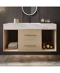 Thirtypeachy 39.4" Modern Sintered Stone Floating Bathroom Vanity Set, Ceramic Sink Included, 2 Drawers And 2 Open Shelves