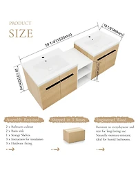 Sillysis 59 Inch Wall Mounted Double Bathroom Vanity with Dual Resin Sinks and Open Storage Shelves for Modern Master Bath