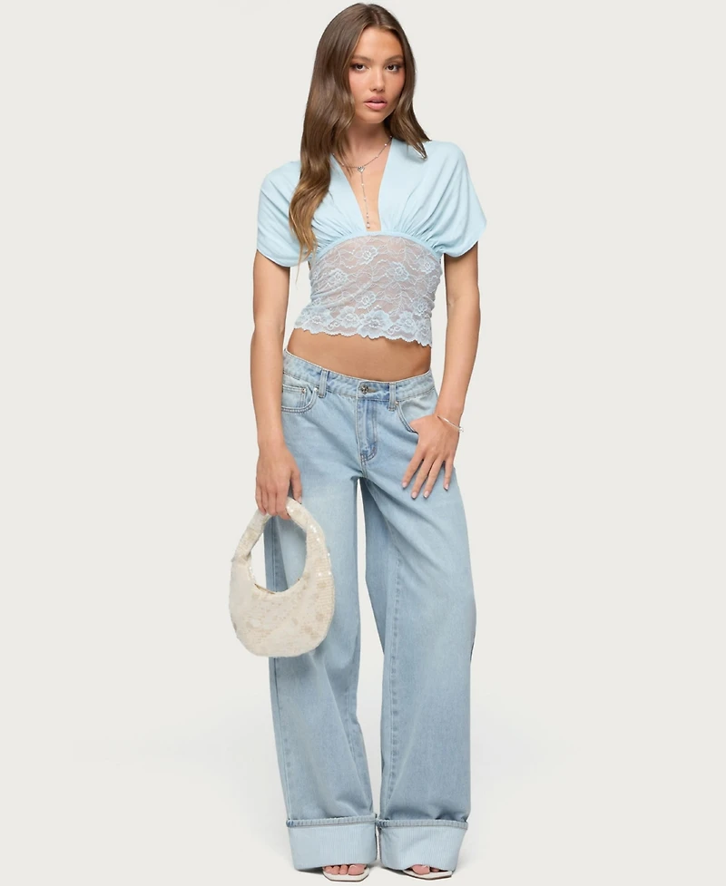 Edikted Women's Eloria Lacey Flutter Tie Top