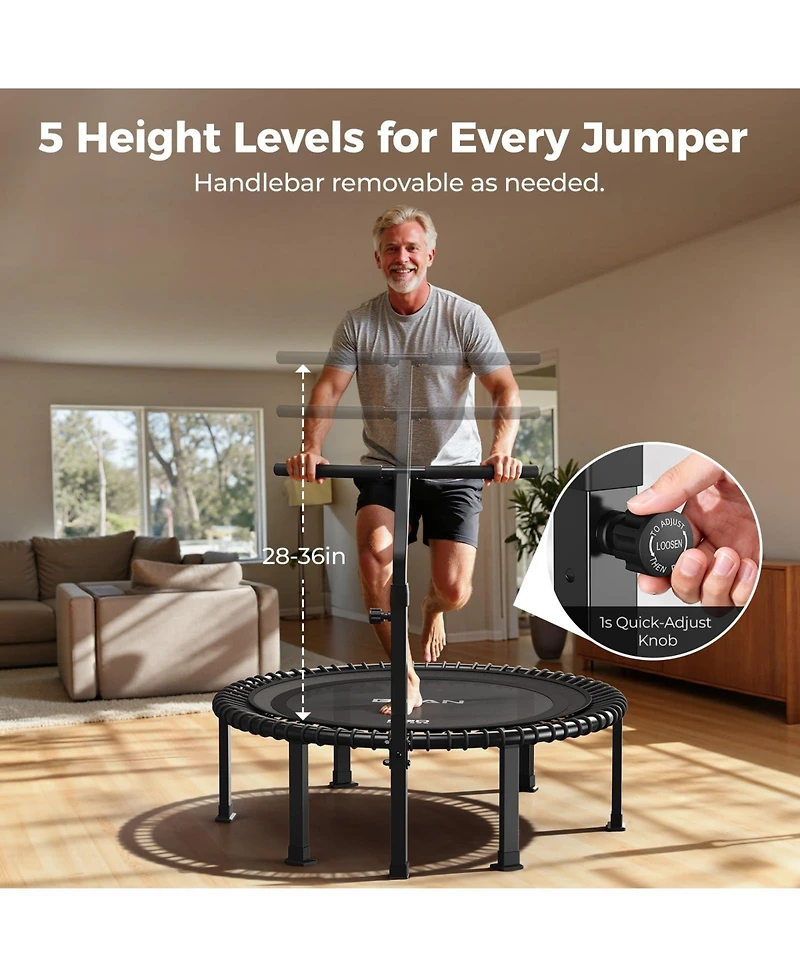 Bcan 40 Inch 500LBS Bungee Trampoline, Quiet Indoor Rebounder with Adjustable Tension and Phone Holder