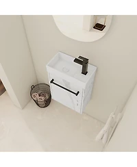 Sillysis 16 Inch Wall Mounted Bathroom Vanity with Ceramic Sink, Soft Close Door, Modern Floating Cabinet for Small Spaces