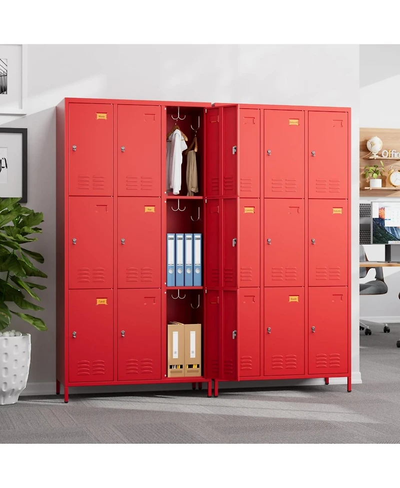 Boyel Living 9-Door Metal Locker with Business Card Holders and Hooks, Vented Employee Storage Cabinet for Gym Office