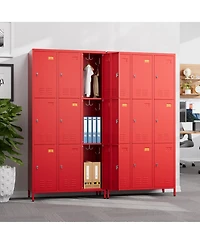 Boyel Living 9-Door Metal Locker with Business Card Holders and Hooks, Vented Employee Storage Cabinet for Gym Office