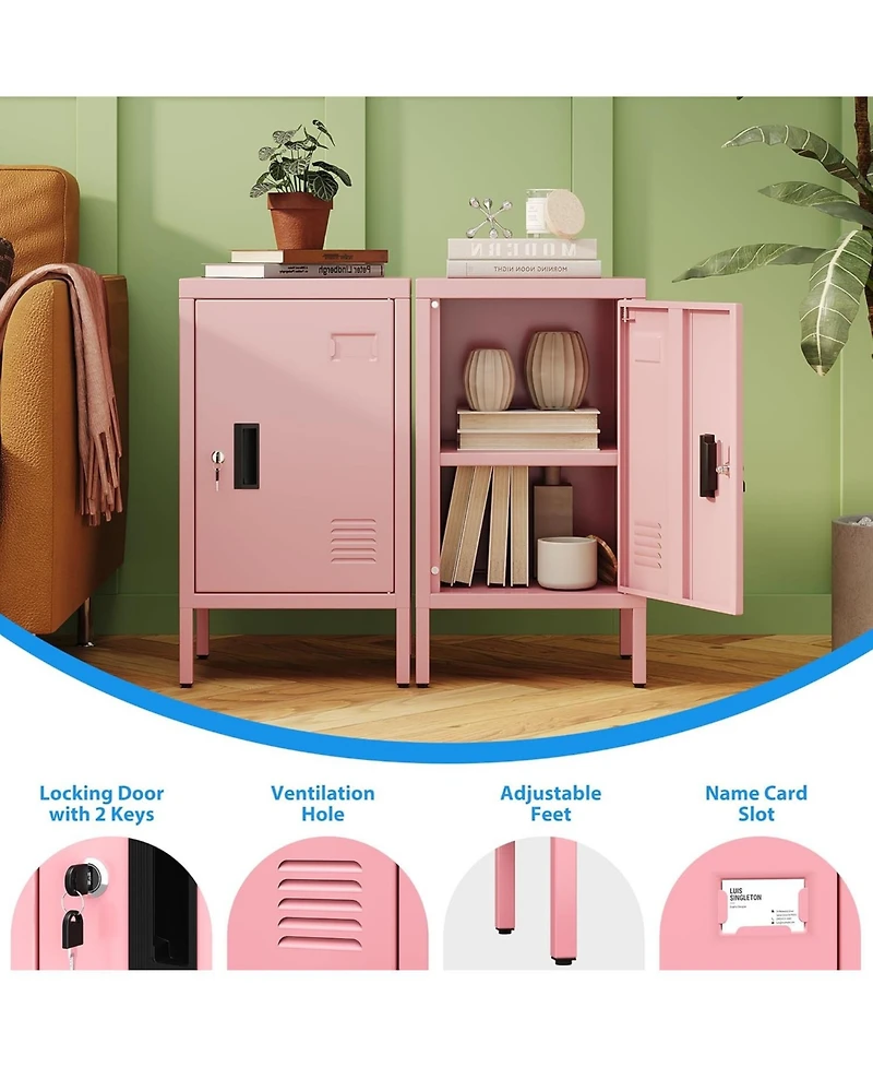 Boyel Living 24.4" Small Metal Locker Cabinet with Lock and Adjustable Shelf, Vented Storage Organizer for Home Office