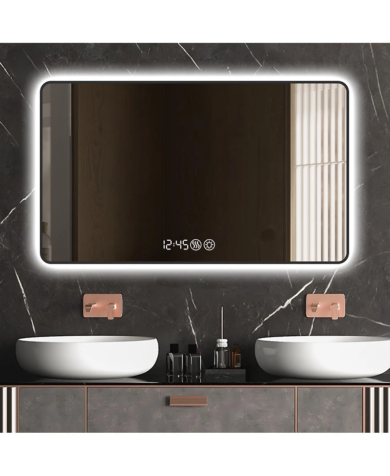 Laoties Modern Led Bathroom Vanity Mirror with Rounded Corners, Wall Mounted Lighted Anti-Fog Function
