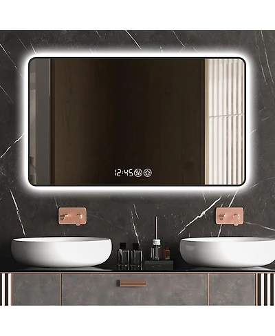 Laoties Modern Led Bathroom Vanity Mirror with Rounded Corners, Wall Mounted Lighted Anti-Fog Function