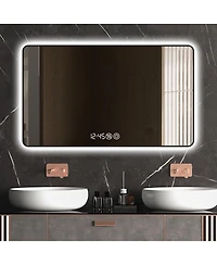 Laoties Modern Led Bathroom Vanity Mirror with Rounded Corners, Wall Mounted Lighted Anti-Fog Function