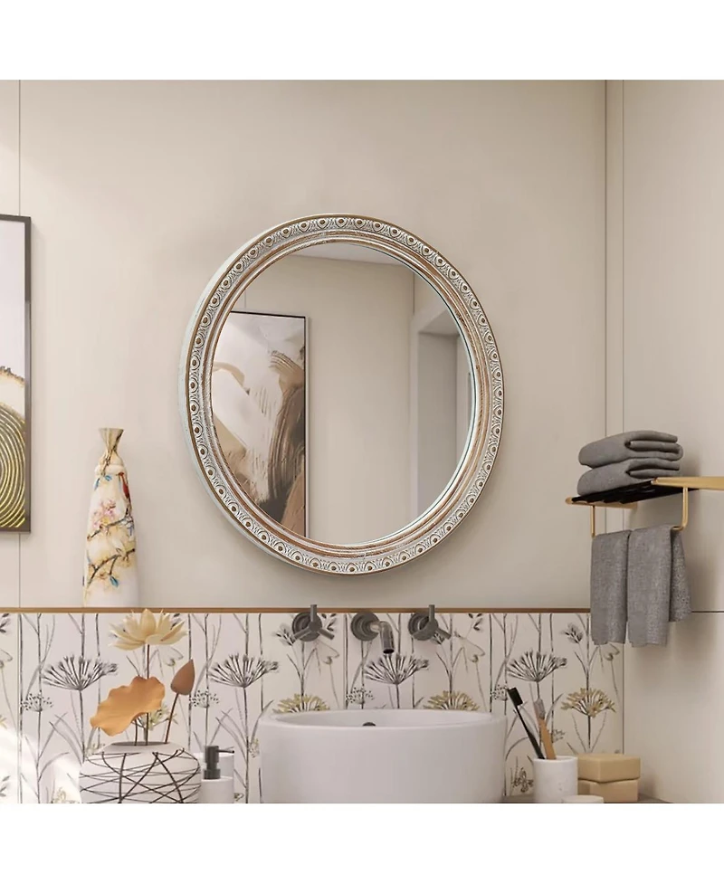Laoties Classic Round Wall Mirror, Distressed Silver Gold Finish Decorative Mirror for Living Room and Hallway