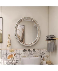 Laoties Classic Round Wall Mirror, Distressed Silver Gold Finish Decorative Mirror for Living Room and Hallway