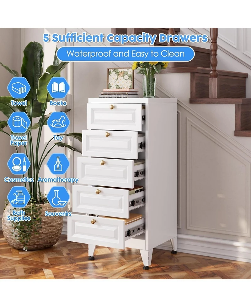 Boyel Living 39" Metal Bathroom Storage Cabinet with 5 Drawers, Freestanding Floor Organizer with Adjustable Feet