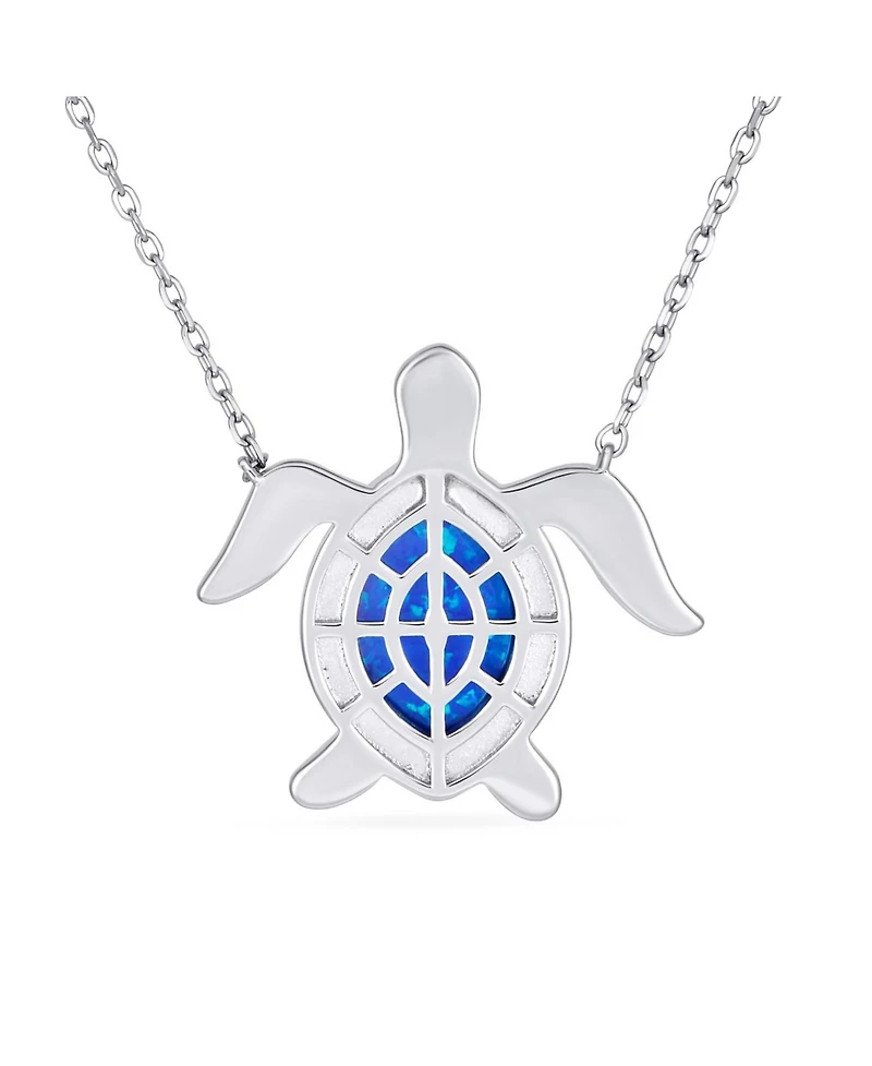 Bling Jewelry Sea Turtle Pendant Necklace Created Opal Inlay Nautical .925 Sterling Silver
