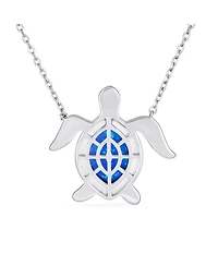 Bling Jewelry Sea Turtle Pendant Necklace Created Opal Inlay Nautical .925 Sterling Silver