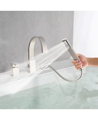 Midola Waterfall Bathtub Faucet with Sprayer, 3-Hole Roman Tub Filler with Hand Shower Deck Mount Waterfall Tub Spout Set