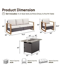 Pocassy 4 Piece Patio Furniture Set 41in Fire Pit Table Outdoor Sets Couch Chairs Propane