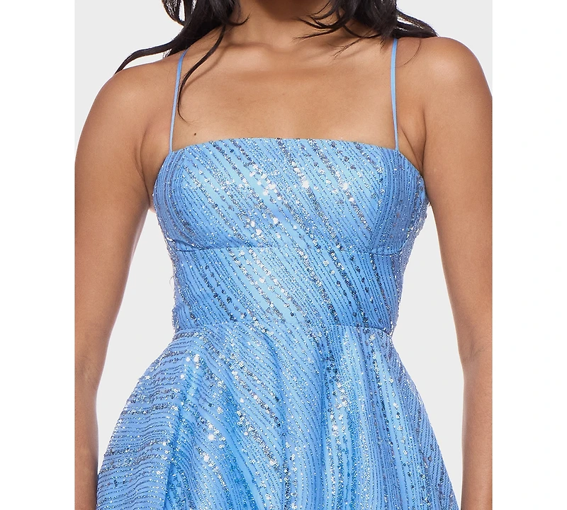 B Darlin Juniors' Straight Neck Sequin Empire Waist Glitter Dress