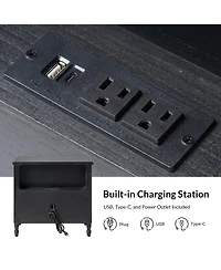 Hulala Home Nicola Transitional 26''W 2-Drawer Spindle End Table with Charging Station