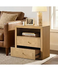 Hulala Home Nuala Modern 2-Drawer Solid Wood End Table with Built-In Charging Station