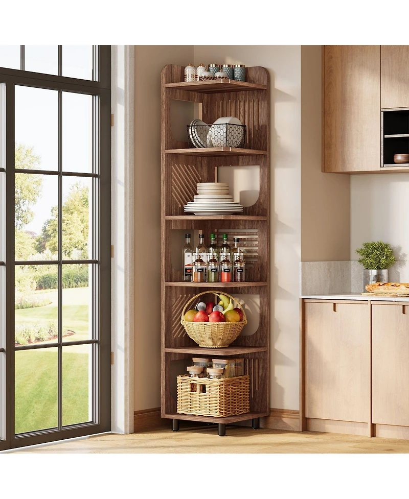 Slickblue 71 Inch Narrow Corner Bookshelf with Display and Storage Rack
