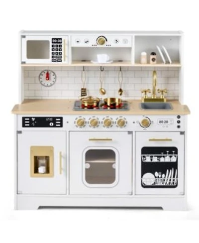 Slickblue Kids Wooden Kitchen Playset with Realistic Lights Sounds
