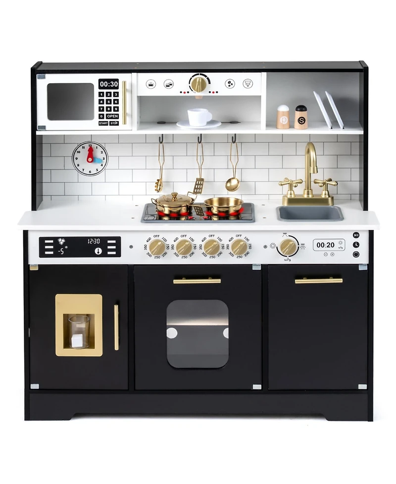 Slickblue Kids Wooden Kitchen Playset with Realistic Lights Sounds